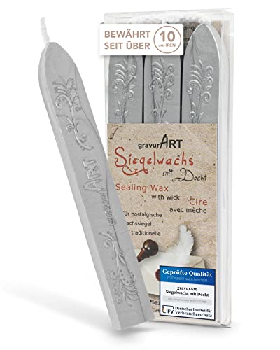 gravurART - Flexible sealing wax with wick in silver, 3 bars