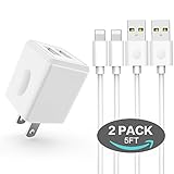 iPhone Charger,Canyso 2.4A 12W Dual Port USB Portable Travel Wall Charger with 5FT [2-PACK] Apple Lightning Cable Charging Cord for iPhone X / 8 / 7 / 6 / 6S / 6S Plus / 5S / 5C / 5 / iPad & more