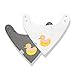 MaybeBaby Superhero Baby Bandana Drool Bibs, Adorable Bundle of 4 Bibs for a Teething, Drooling Baby. Two White Bibs and Two Gray Bibs with Our Super Duck and Ninja Bear.