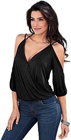 Akery Women's Sexy V-neck Spaghetti Strap Pleated Off Shoulder Shirt Tops Blouses