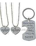 3 piece Dad Daddy Daughter Stole My Heart these girls kids Fathers Day Pendant Necklace Keychain Set
