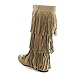 Refresh JOLIN-02 Women's Fringe Moccasin Flat Heel Zipper Under Knee High Boots