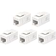 VCE UL Listed CAT6 RJ45 Keystone Jack Inline Coupler 5-Pack, Female to Female Ethernet Cable Extender - White