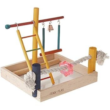 Penn Plax Wood Bird Playpen, Parrot Playstand Bird Playground Perch Gym Ladder with Toys Exercise Play