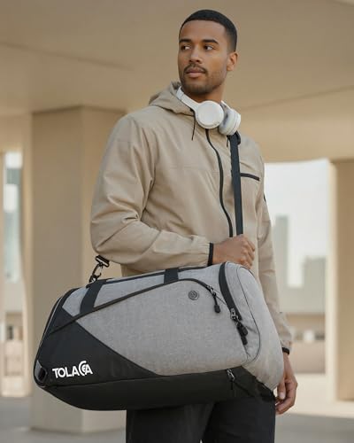 Tolaccea 47L Sporttasche Groß Sporttasche Rucksack mit Schuhfach Nassfach Wochen Reisetasche Duffel Bag Fitness Trainingstasche für Herren Damen Gym,Reise,Schwimmen,Sauna,fußball (Grau) 2