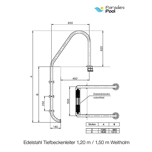 Edelstahl Teichleiter - 3-stufige Poolleiter Für Becken Bis 1,20m Tiefe