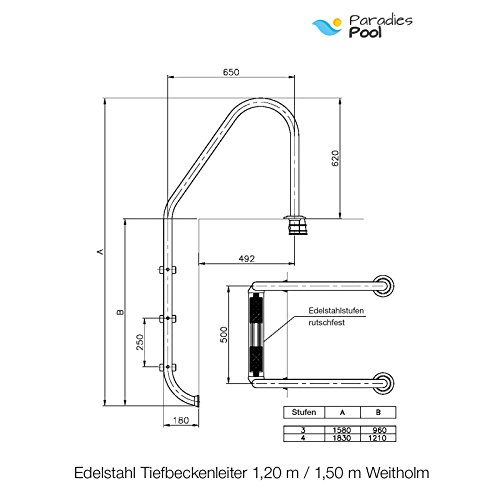 Paradies Pool Edelstahl Poolleiter V2A - Weitholm Leiter Für 90 Cm Tiefbecken