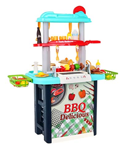 Ramiz Kinder Rollenspiel - Doppelseitige Spielküche Kinderküche Spielset mit Spielzeug Lebensmittel, Zubehör, Wasserhahn… – Bild 4