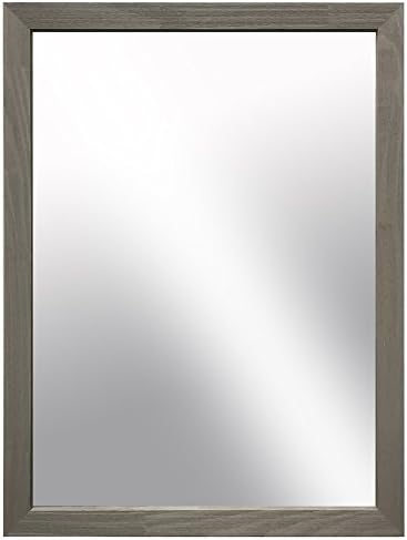 Raphael Rozen Modern Hanging Framed Wall Mounted Wood Mirror, Rustic Antique Greenish Gray Aged Distressed Wood, Flat Frame, 2" Width