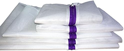 Set of 5 Mesh Laundry Bags - 2 Extra Large, 1 Large, 1 Medium, 1 Small - Premium Quality: Laundry Wash Bag for Blouse, Hosiery, Stocking, Underwear, Bra and Lingerie, Travel Laundry Bag, Purple Zipper