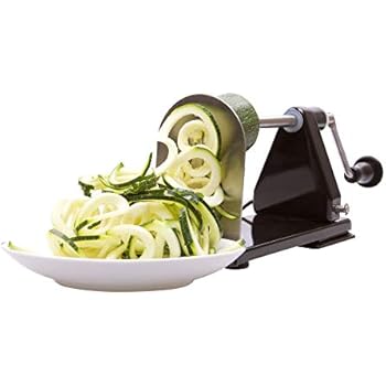 Ico 4 Blade Spiralizer Vegetable Slicer And Curly Fries Maker Stronger Than All Plastic Spiralizers With 3 Interchangeable Blades And 1 Built In