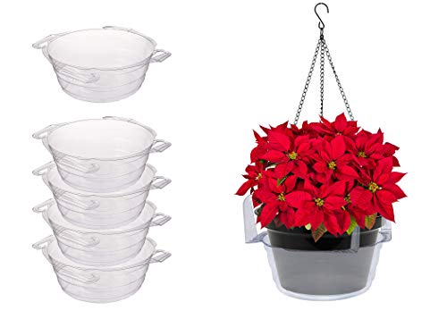 Curtis Wagner Plastics Plant Hanging Basket Drip Pans (5-pack) – Clear, Round (Diameter = 8″ top, 6.25″ bottom, 3.5″ depth) Thin Plastic for Indoor or Garden – Clear, Black & Terracotta