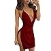 VANCOL Women's Sexy Deep V-Neck Halter Backless Slit Mini Party Club Dress (M, Dark Red)