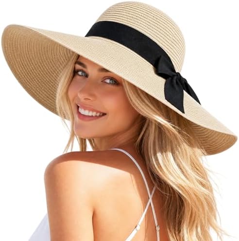 Wide Brim Sun Hat UV Protection UPF 50+ Oversized Floppy Foldable Beach Hat Oversized Sun Straw Hat for Women, UPF 50+ Floppy Wide Brim  main image 4