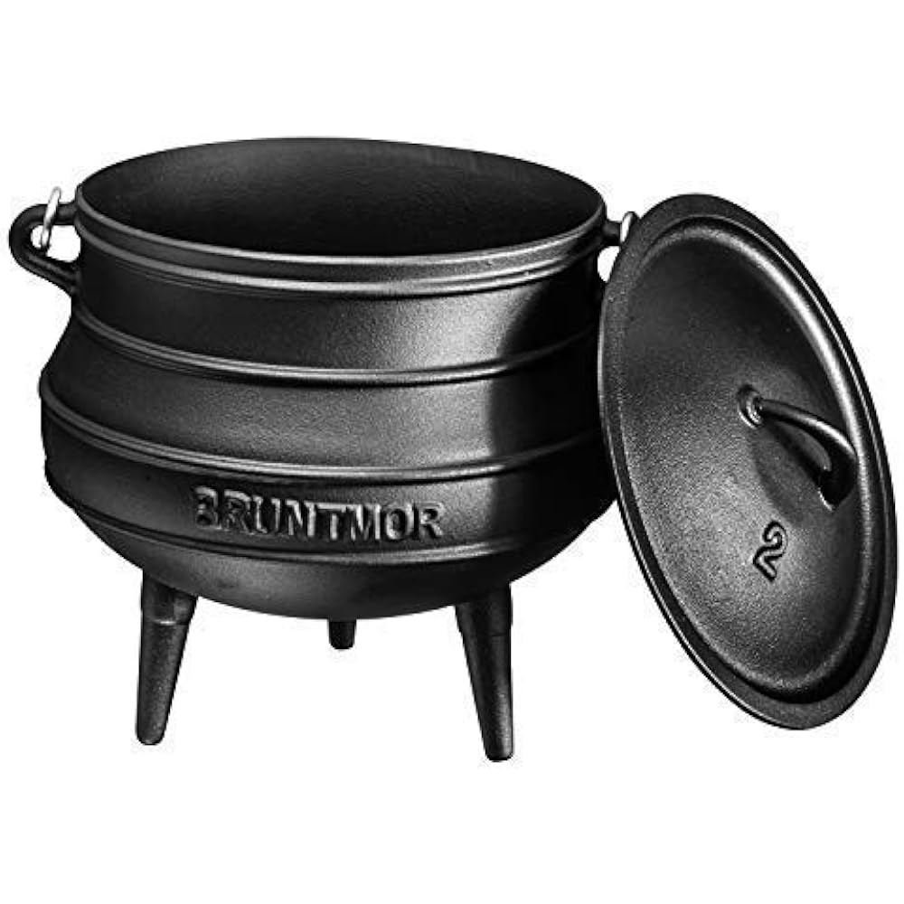 Cast Iron PreSeasoned Potjie African Pot, 7 Quarts Wooden Crate