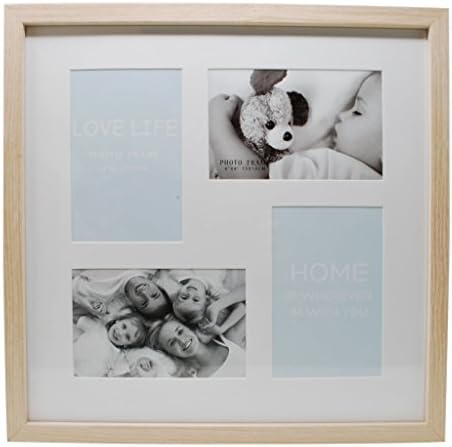 14x14 Beige Photo Picture Frame - Matted to Fit Four 4x6 inch Photos - Wall Mounting Hooks Included