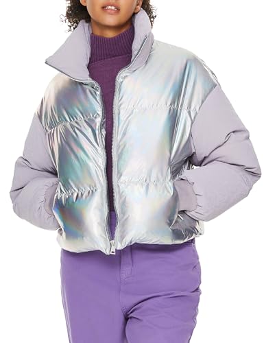 Orolay Women's Shiny Cropped Puffer Jacket Lightweight Metallic Zipper Winter Down Coat