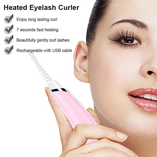 Heated Eyelash Curler, Acavado Electric Eyelash Curler Electronic Eye Lashes Curling Comb Quick Heating Long Lasting USB Rechargeable Natural (Light Pink)