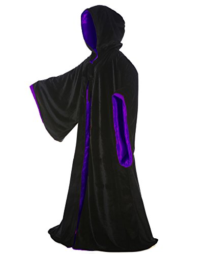 LuckyMjmy Velvet Wizard Robe Halloween Cloak Fancy Cosplay Costume (Large, Black-Purple)