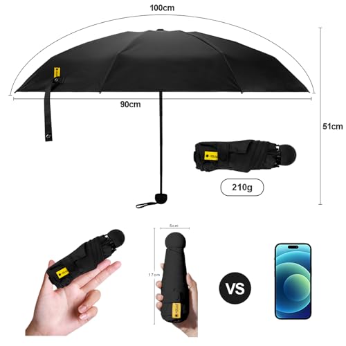 ESRAIN Paraguas de Bolsillo Reforzadopara Lluvia y Sol,Mini Sombrilla Plegable con Protección UV,Resistente al Viento y Lluvia,Tamaño de La Palma,Fácil de Llevar,Ligero y de Pequeño Tamaño