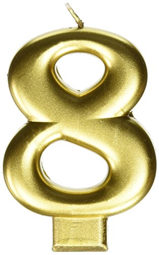 Amscan Birthday Celebration, Numeral #8 Metallic Candle, Party Supplies, Gold, 3 1/4