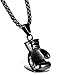 Hamoery Men Women Punk Stainless Steel Black Boxing Glove Chain Pendant Necklace(Black(Men))