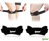 Ipow 2 Pack Knee Pain Relief & Patella Stabilizer Knee Strap Brace Support for Hiking, Soccer, Basketball, Running, Jumpers Knee, Tennis, Tendonitis, Volleyball & Squats, Black