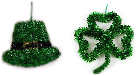 2 Pc Shamrock &amp; Hat St Patrick Day Tinsel Decorations