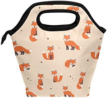 JOYPRINT Lunch Box Bag, Cute Cartoon Fox Polka Dot Insulated Cooler Ice Lunchbox Tote Bag Handbag for Men Women Adult Boys Girls Kids