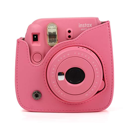 DKEnjoy Compatible Fuji Instax Mini 8/8+/9, PU Leather Camera Case Bag with Adjustable Strap for Fujifilm Instax Mini 8/8+/9 Instant Film Camera (Pink)
