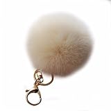 Amiley Fluffy Faux Rabbit Fur Ball Charm Pom Pom Car Keychain Handbag Wallet Backpack Key Ring (Beige)