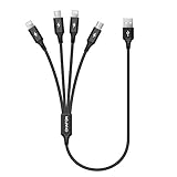 CHAFON Multi Charge Cable Short,4 in 1 USB Charging Cord Nylon Braided Adapter with Type C,Micro USB Connectors Compatible with Huawei,HTC,LG,Samsung Galaxy,Sony Xperia,Android,Tablets and More(1FT)