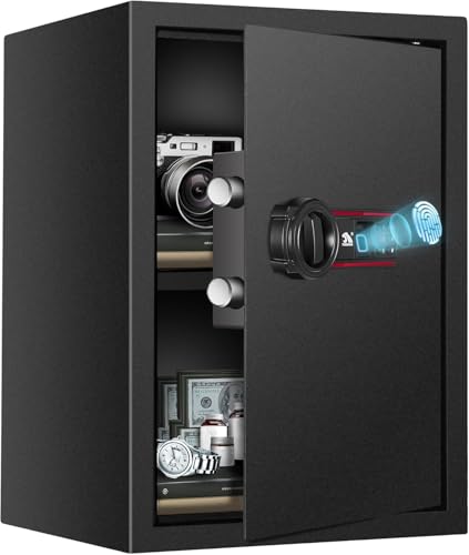 Biometric Fingerprint Safe Box, 50L Digital Keypad Security Safes with Removable Shelf, Quick-Access Smart Biometric Safe for Home and Office