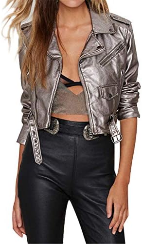 Vero Viva Womens PU Faux Leather Long Sleeve Punk Moto Jacket Cropped Biker Coat