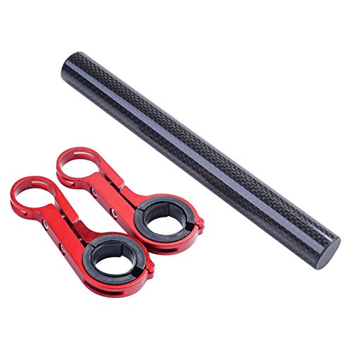 PGMJ 7.88in Bicycle Double Handlebar Extensions Bike Mounts Carbon Fiber Bracket With Bicycle Front Light Clamp(Red)
