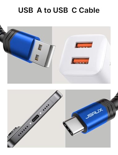 JSAUX USB C Cable Fast Charging 3-Pack(10ft+6.6ft+3.3ft), USB A to Type C Charger Cord for iPhone 17/17e/17 Pro/17 Pro Max, iPhone 16/16 Pro/16 Pro Max, Samsung Galaxy S23 S22 S20, USB C Charger(Blue)
