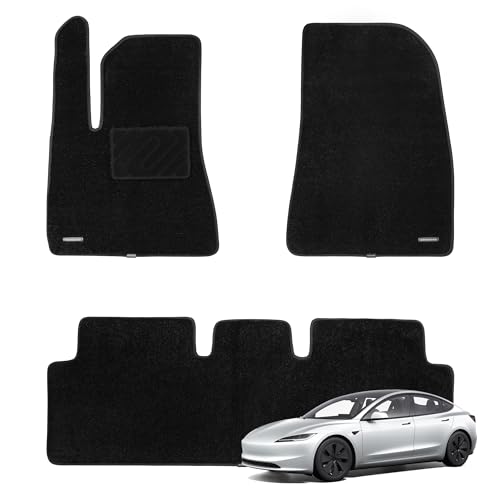 WENNEBIRD Carpet Floor Mats for Tesla Model 3 Highland 2024-2026, 3Pc | 1.5 cm Ultra-Thick Plush Carpet, Noise-Reducing Comfort, Waterproof TPE Layer, Anti-Slip Backing