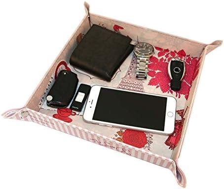 Dimik Home Jewelry Leather Tray Bedside Storage Tray Box for Key Phone Coin Wallet Watches (SET, TY1614-SET)