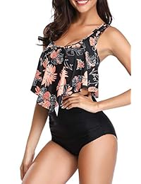 Timemory Trajes de baño de dos piezas con volantes de cintura alta para dama