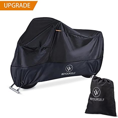 Motorcycle Cover, 210D Oxford Fabric Waterproof Sun Dust Rain Motorbike Covers UV Protective Indoor Outdoor with Elasticated Hems Safety Buckle Lock-holes Storage Carry Bag XXL (black, XXL)