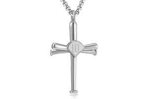 SKQIR Baseball Necklace for Men,Sports Baseball Cross Pendant Necklace with Number for Athletes Stainless Steel Baseball Cross Chain for Boy