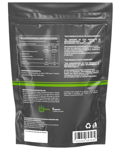 Wellthy Creatina Monohidrata Micronizada 1kg. 100% Pura, Pre Entreno Sin Sabor y Sin Azúcar, 5g de Creatina por porción, 160 días de Consumo, Scoop Incluído, Bottle Free.