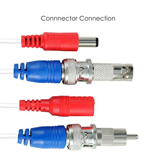 ZOSI 1 Pack 100ft (30 Meters) 2-in-1 Video Power Cable, BNC Extension Surveillance Camera Cables for Video Security Systems (Included 1X BNC Connectors and 1X RCA Adapters)-White Color