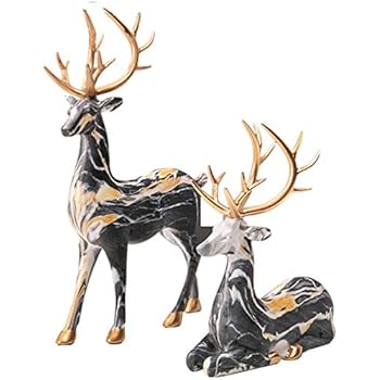 Zmmyr 2 Packs Christmas Resin Deer Sculpture Marble Figurine Statues Home Office Decoration