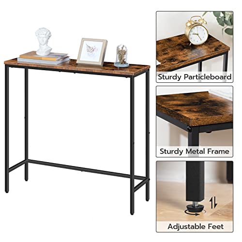 HOOBRO Narrow Console Table, Skinny Entryway Table for Hallway, Slim Sofa Table, Industrial Console Table Entrance, Long Hall Table for Foyer, Bedroom, Living Room, Rustic Brown and Black EBF75XG01