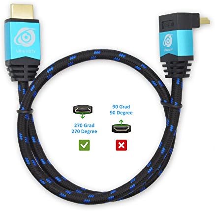Ultra HDTV 4K HDMI Cable 32.8 Feet, 1x 270° Angle | HDMI 2.0b, 4K at full 60Hz (no "stuttering"), 18Gbps, HDR, 3D