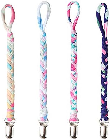 JieyueJewelry Baby Pacifier Clips for Boys & Girls Soft Cotton Braided Leash Universal Pacifier Holder fits Most Pacifier Styles Teething Toys 4 Pack (Camouflage)