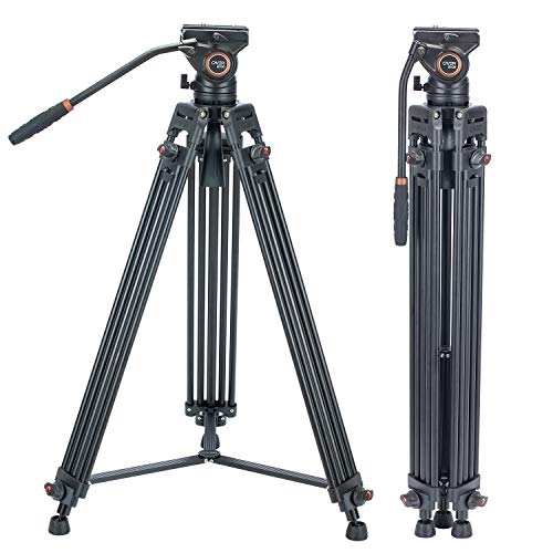 Cayer BV30 Heavy Duty Video Tripod, 64 inches Professional Aluminum Tripod Leg with K3 Fluid Head, Mid-Level Spreader, Max Loading 13.2 LB, 360 Degree Fluid Head for DSLR Camcorder Camera