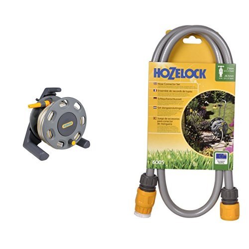 Hozelock Floor Standing Compact Reel With 20m Hose With Connectors - Yellow & Hozelock Hose Connection Set