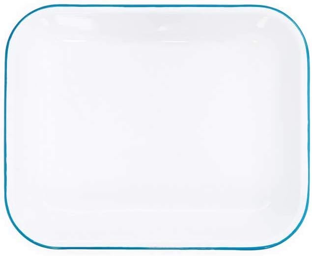 Enamelware Large Open Roaster, 13 x 10 inches, Vintage White/Turquoise